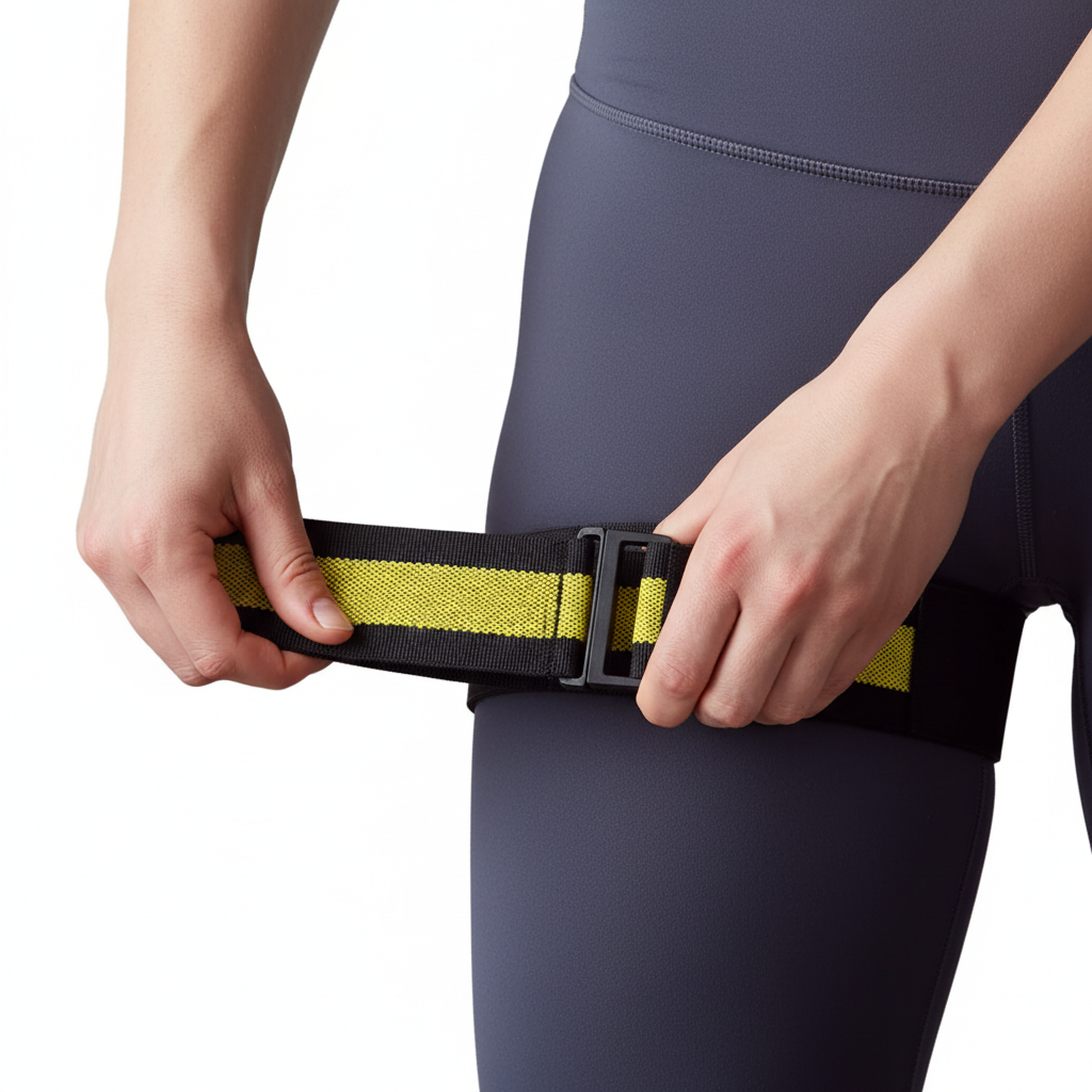 Installation bande une jambe à la fois